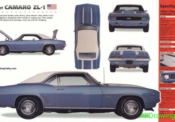 Chevrolets Camaro ZL-1 (1969) (Chevrolet Camaro ZL-1 (1969)) are drawings of the car